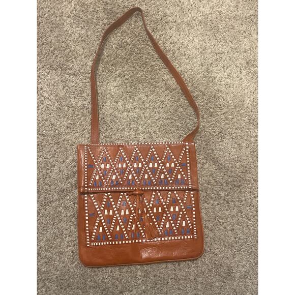 Tuareg Camel Skin Leather Handbag Handcrafted Morocco Boho Fringe Tassel - Picture 9 of 11